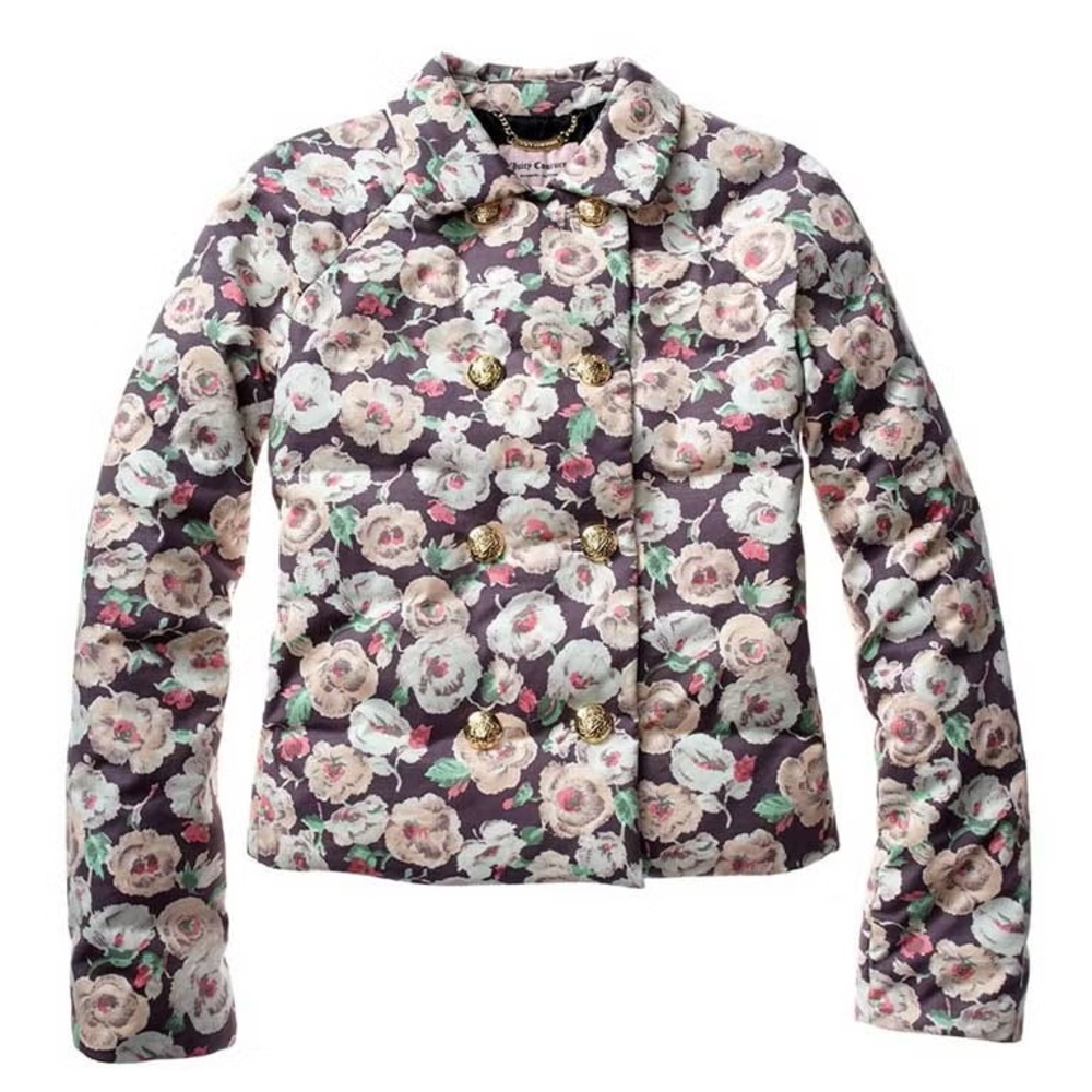 Y2K Juicy Couture Floral Printed Down  Jacket Double Breasted Size XS